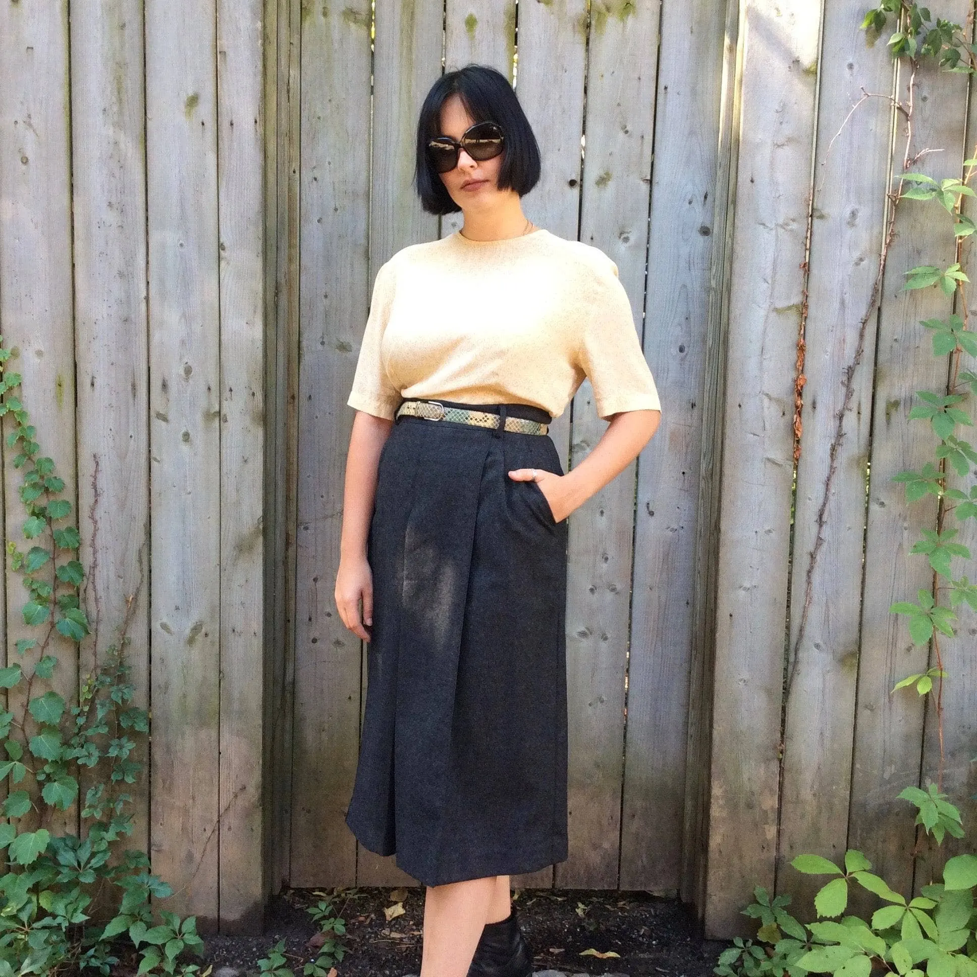 1980s High-Rise Box-Pleated Wool Culottes Medium