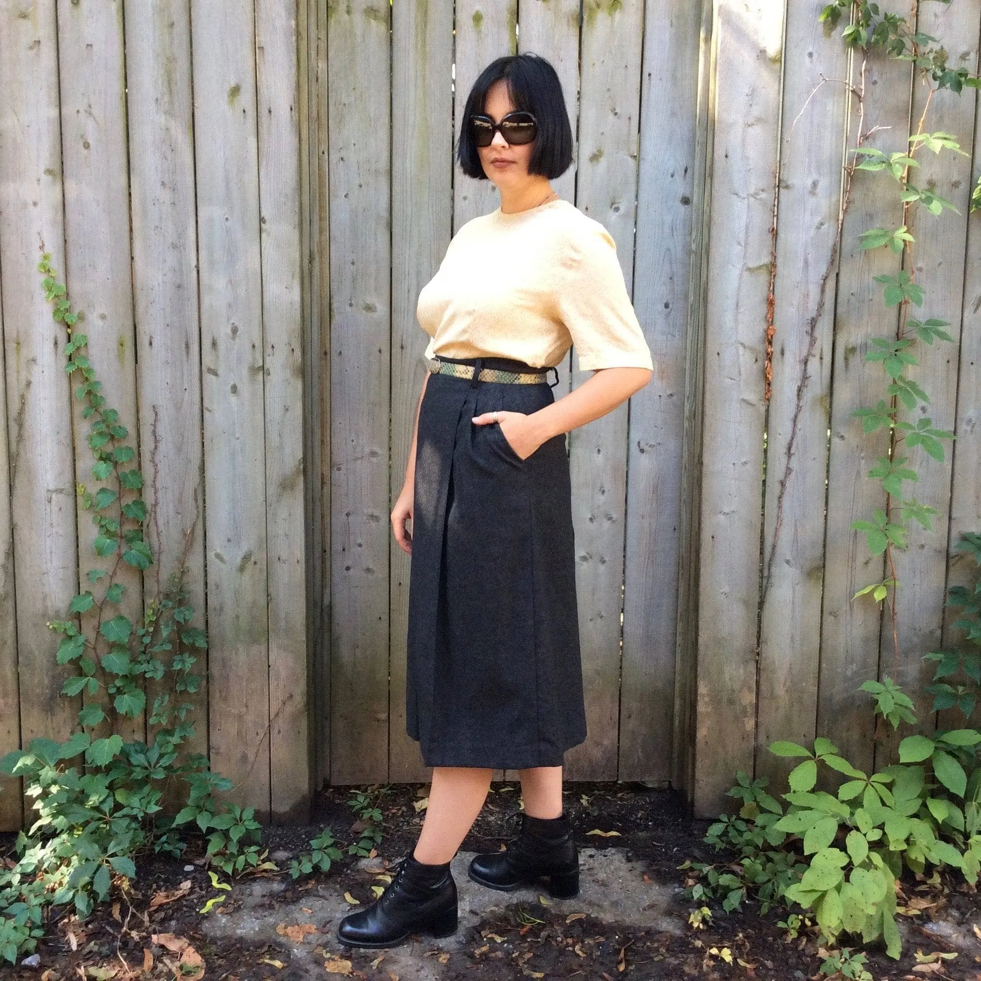 1980s High-Rise Box-Pleated Wool Culottes Medium