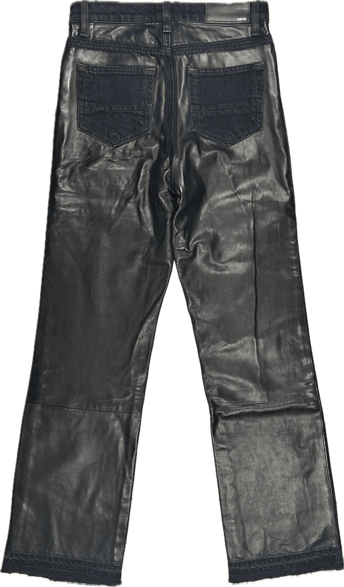 Amiri Black Leather & Denim Kick Flare Jeans- Size 26 or 8AU