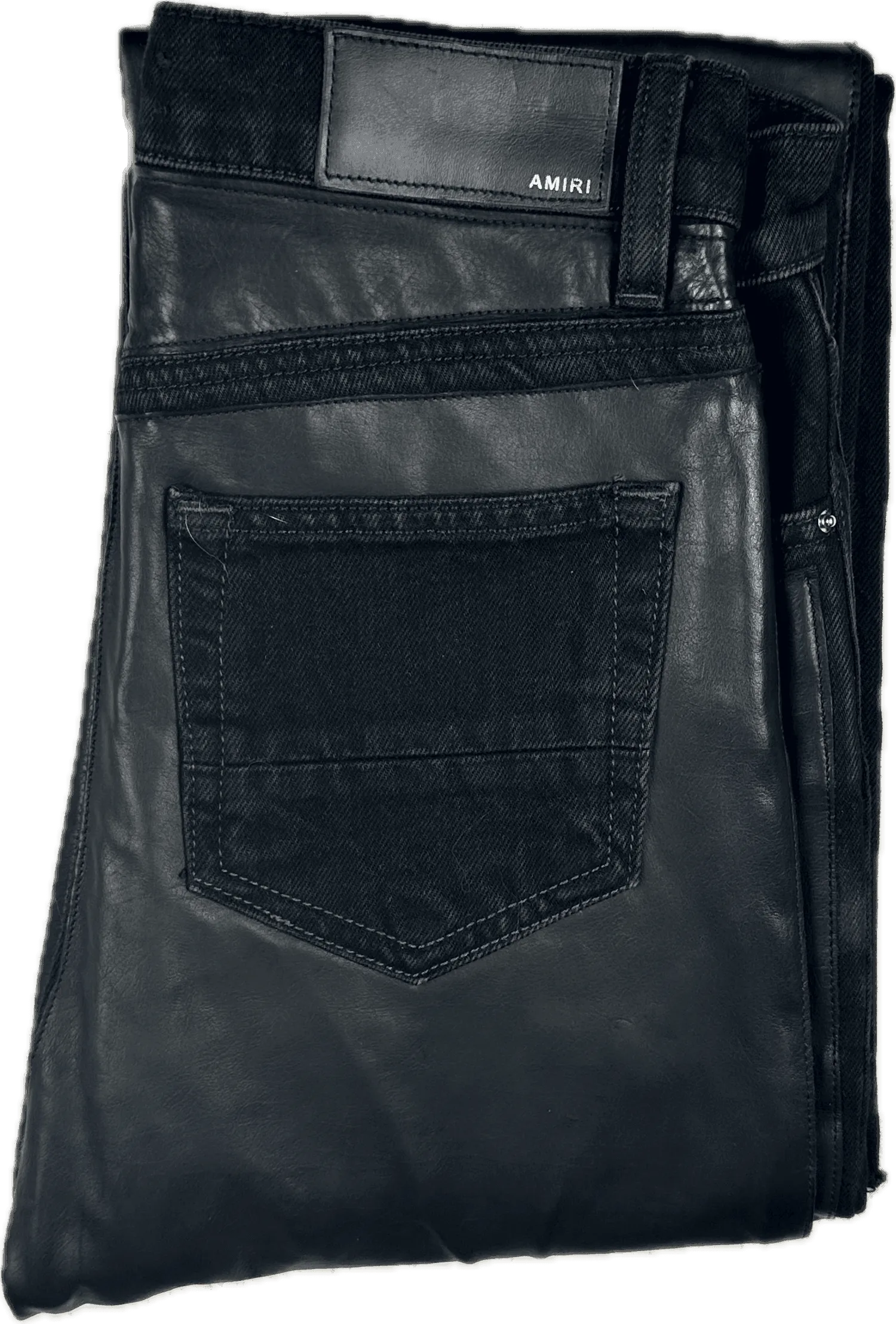 Amiri Black Leather & Denim Kick Flare Jeans- Size 26 or 8AU