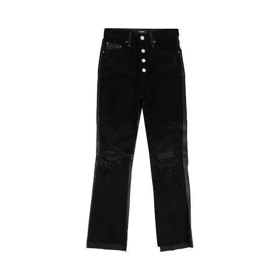 Amiri Black Leather & Denim Kick Flare Jeans- Size 26 or 8AU