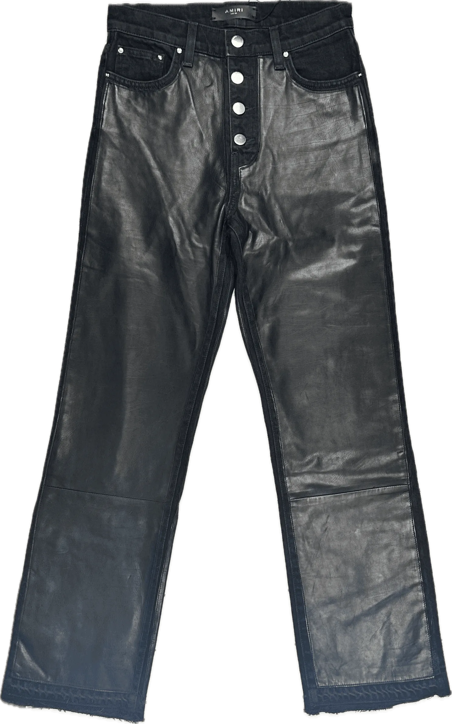 Amiri Black Leather & Denim Kick Flare Jeans- Size 26 or 8AU
