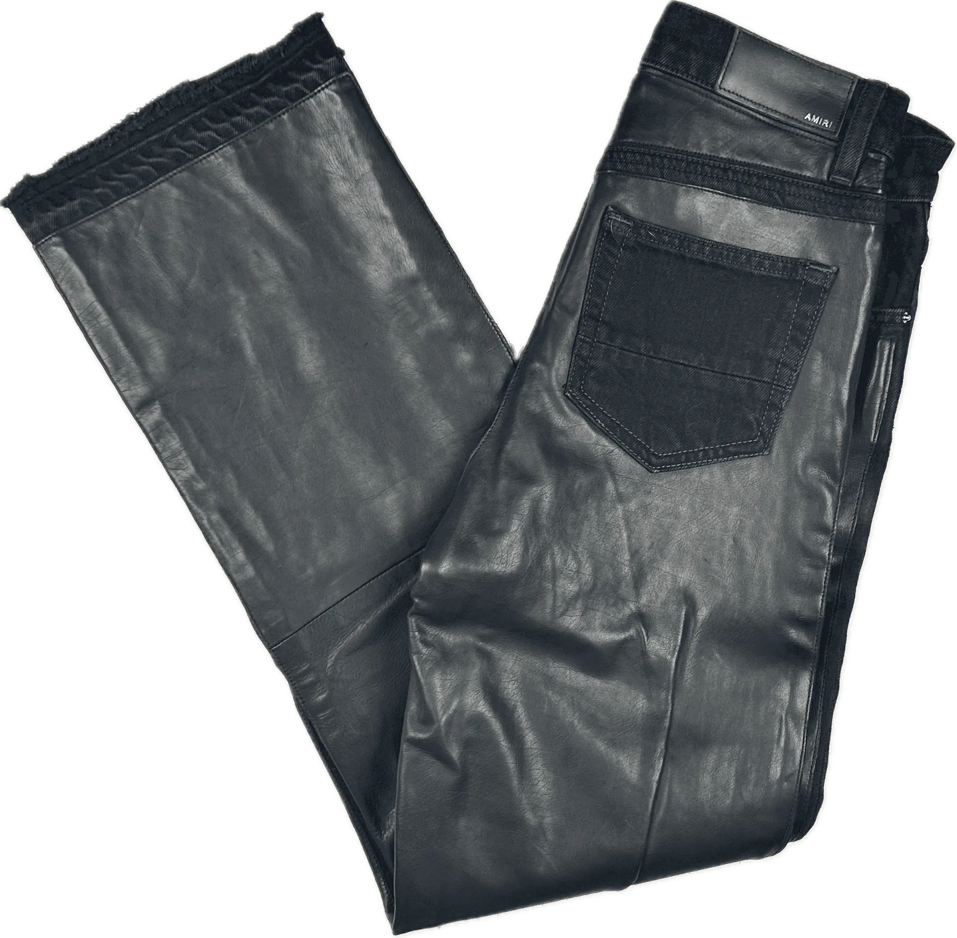 Amiri Black Leather & Denim Kick Flare Jeans- Size 26 or 8AU