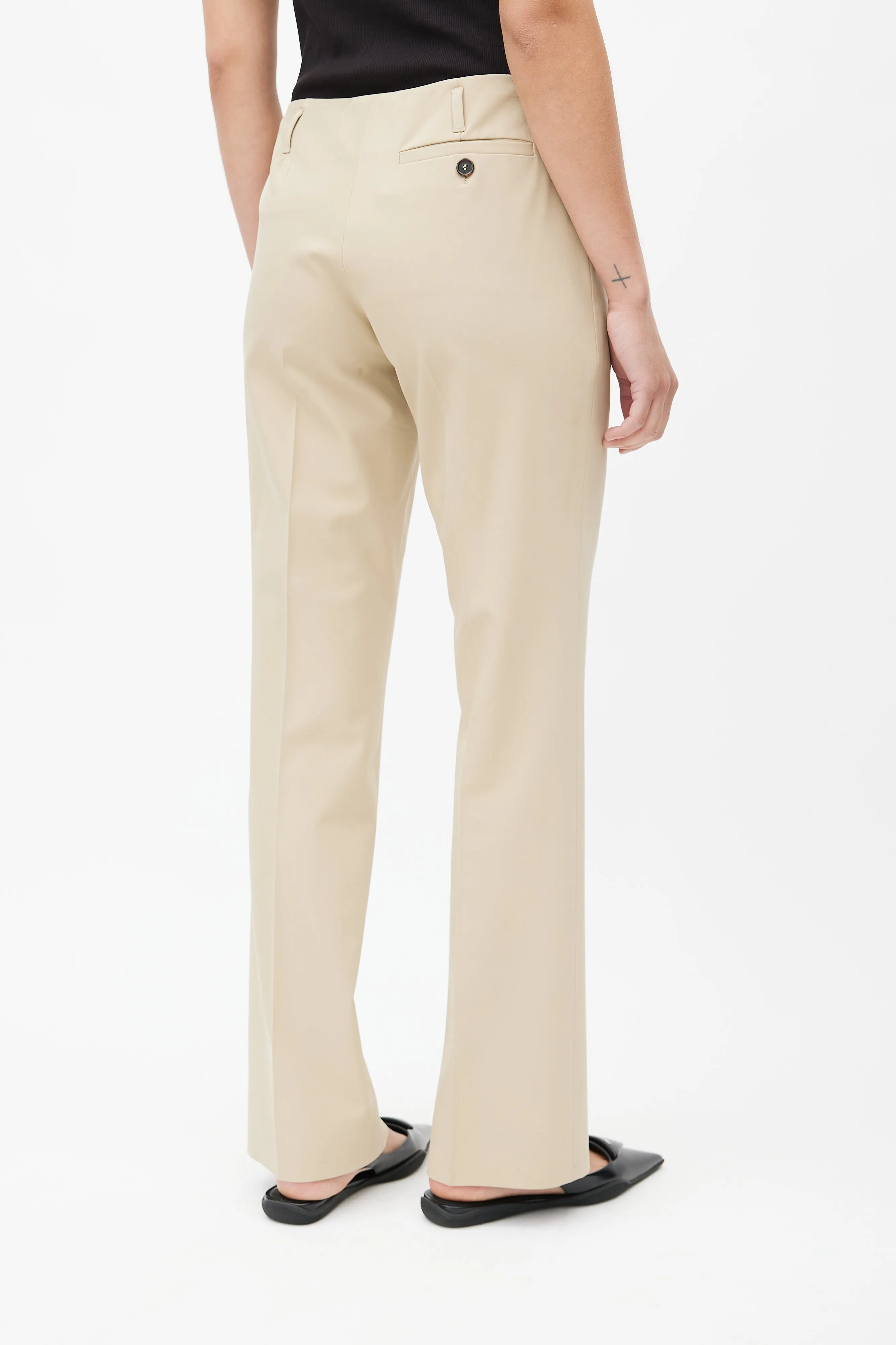 Beige Nylon Pleated Trouser