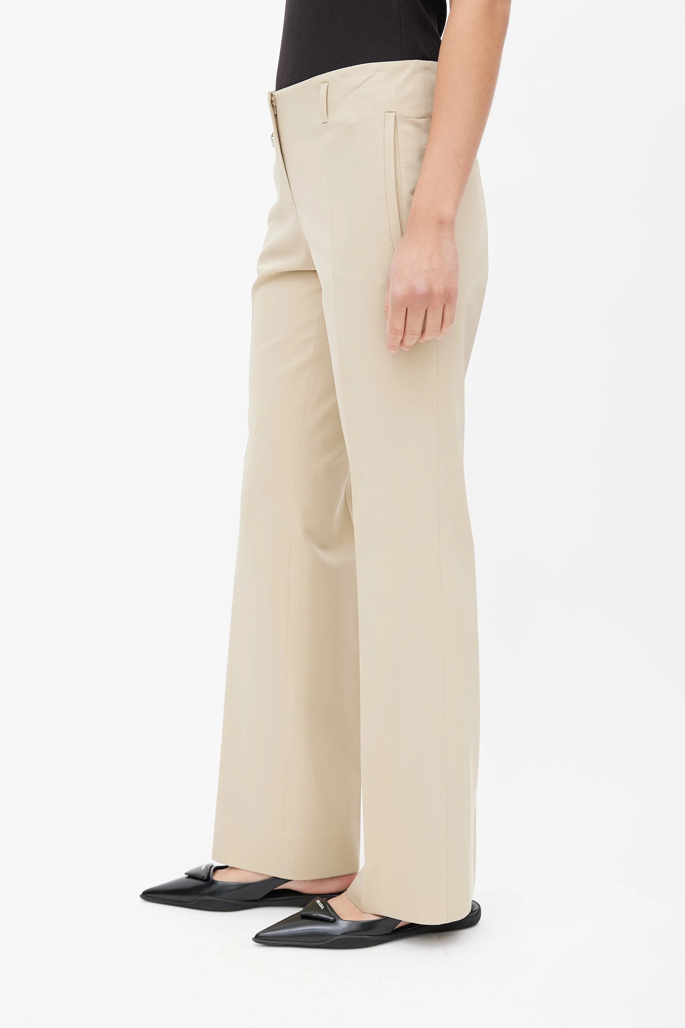 Beige Nylon Pleated Trouser