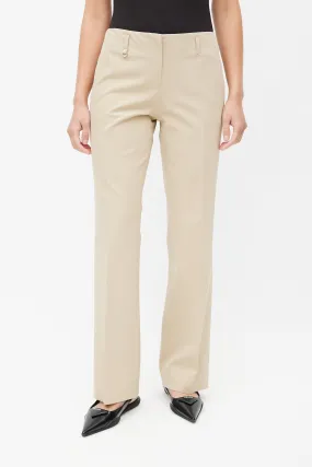 Beige Nylon Pleated Trouser