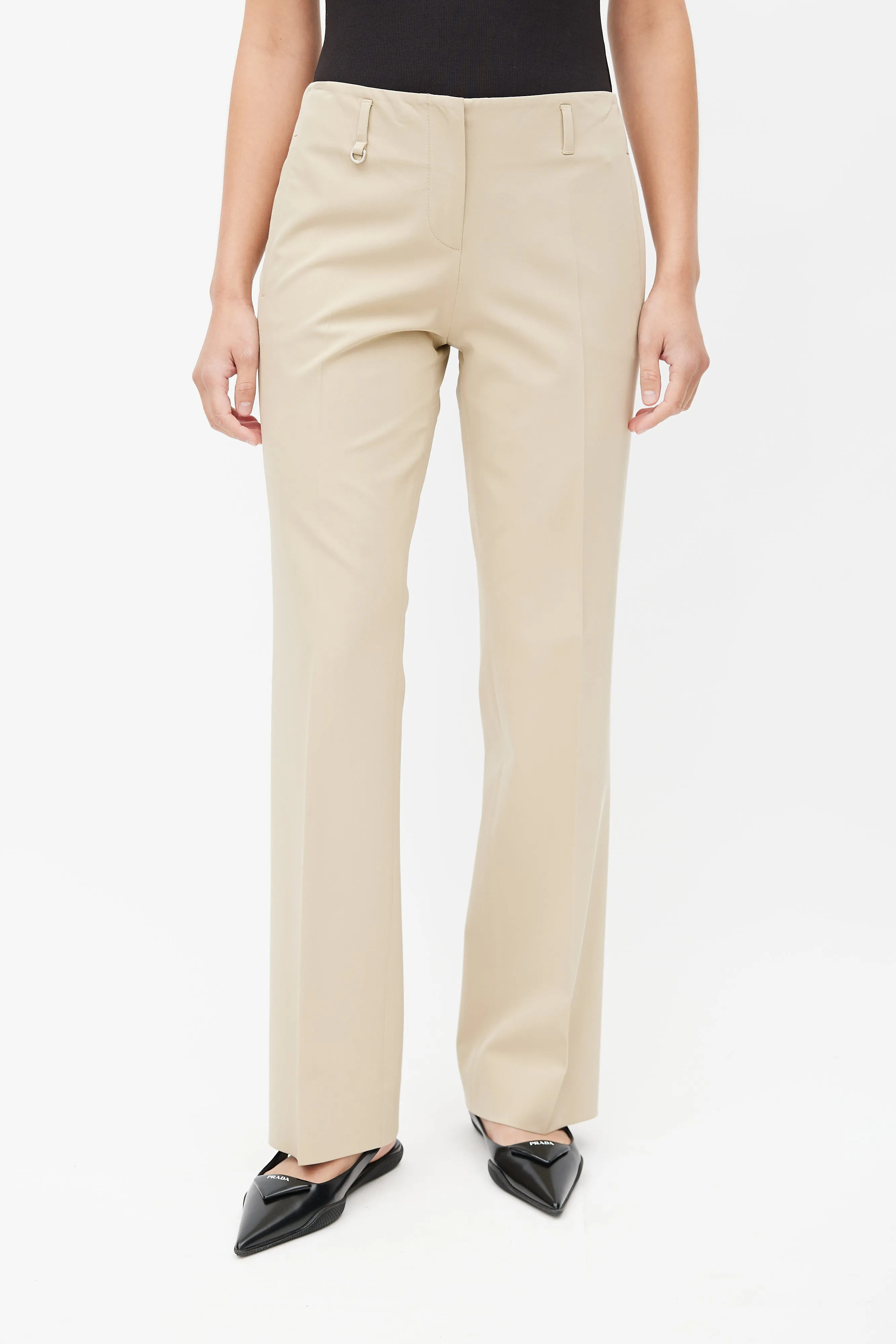Beige Nylon Pleated Trouser