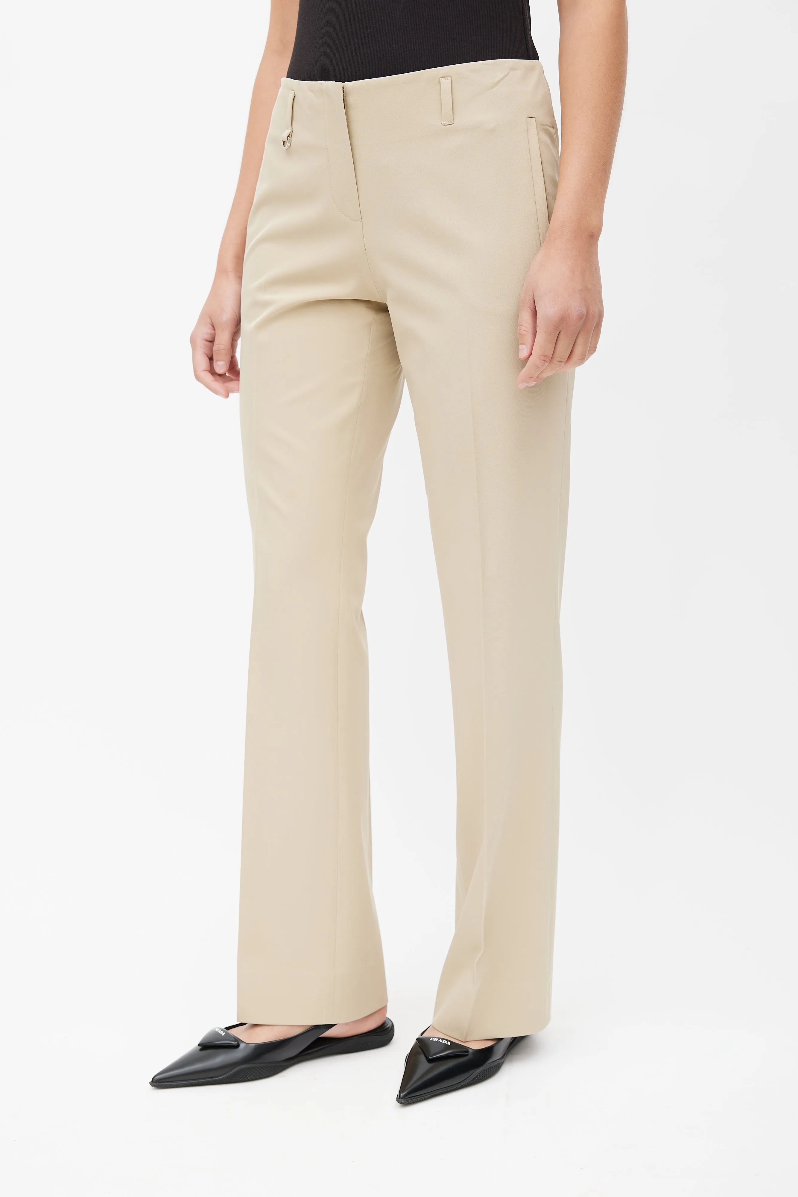 Beige Nylon Pleated Trouser
