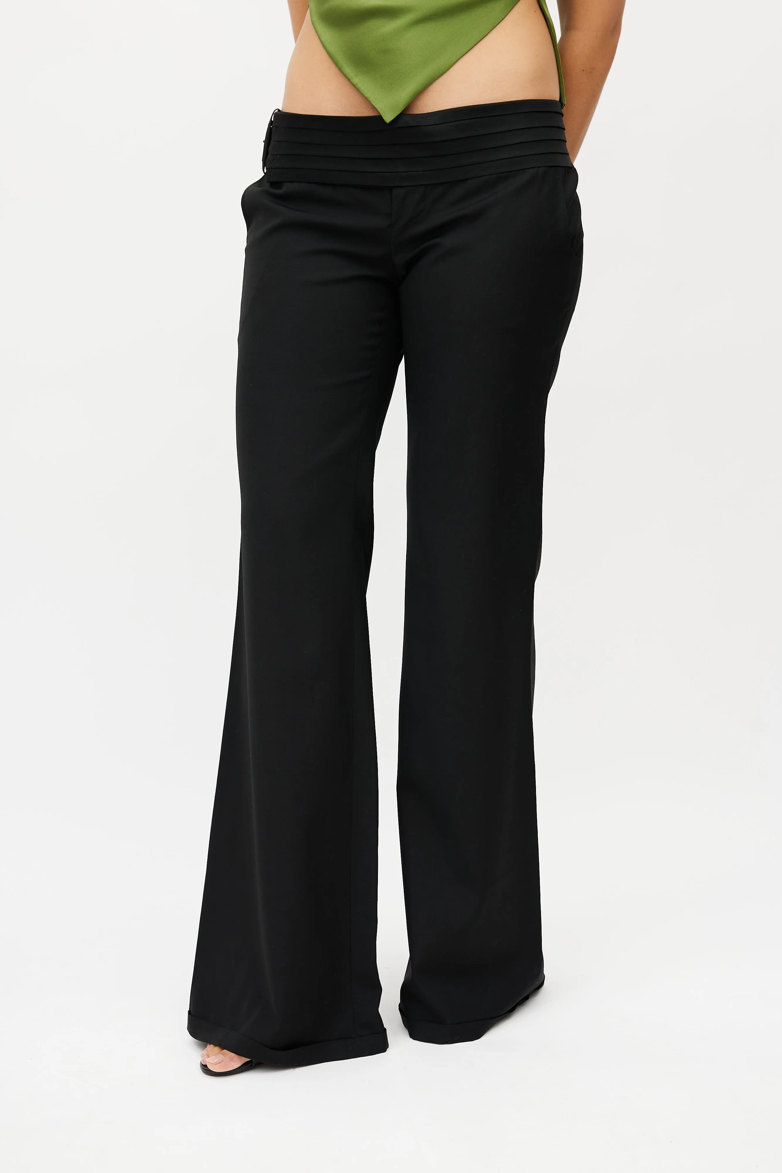 Black Pleated Low Rise Trouser
