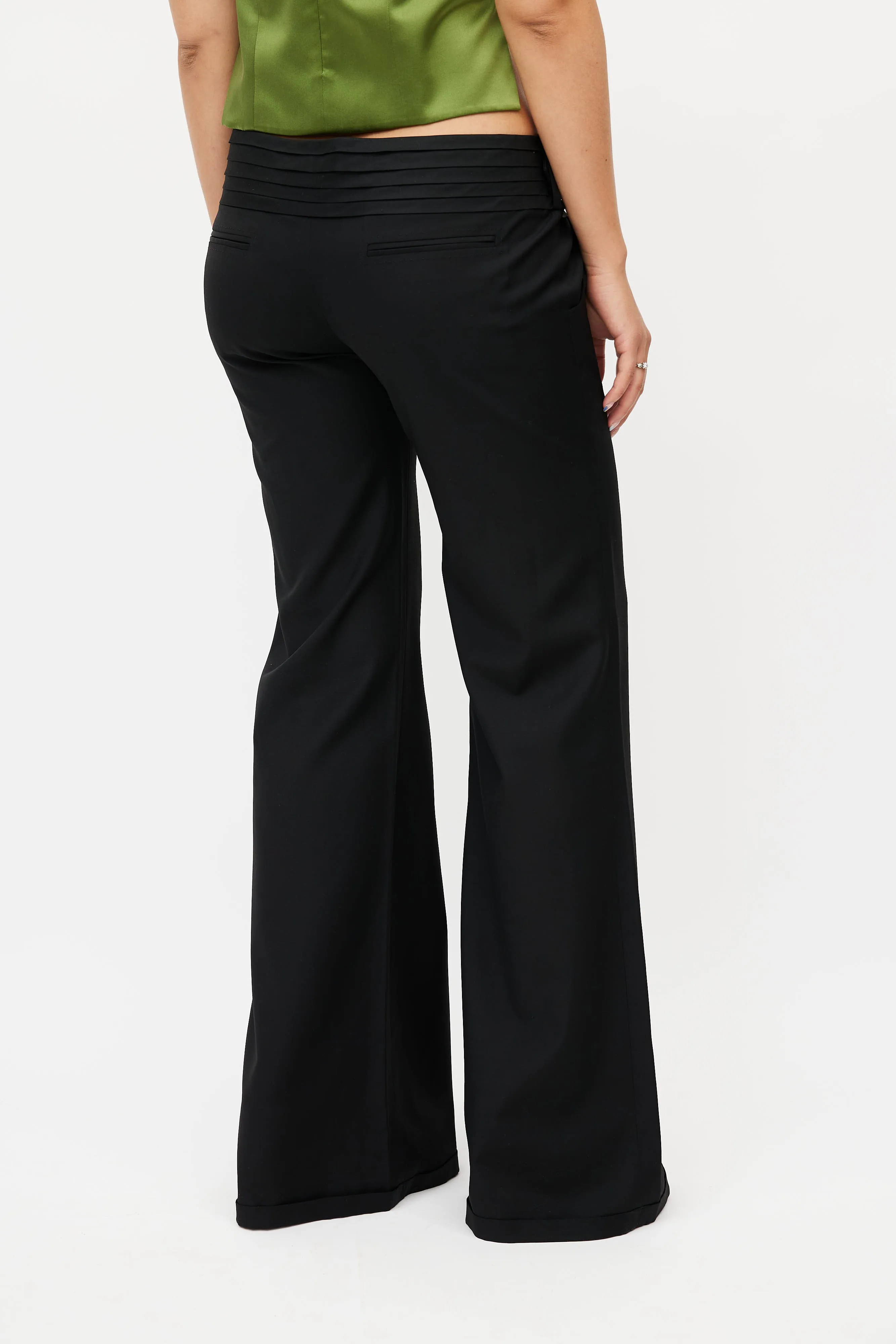 Black Pleated Low Rise Trouser