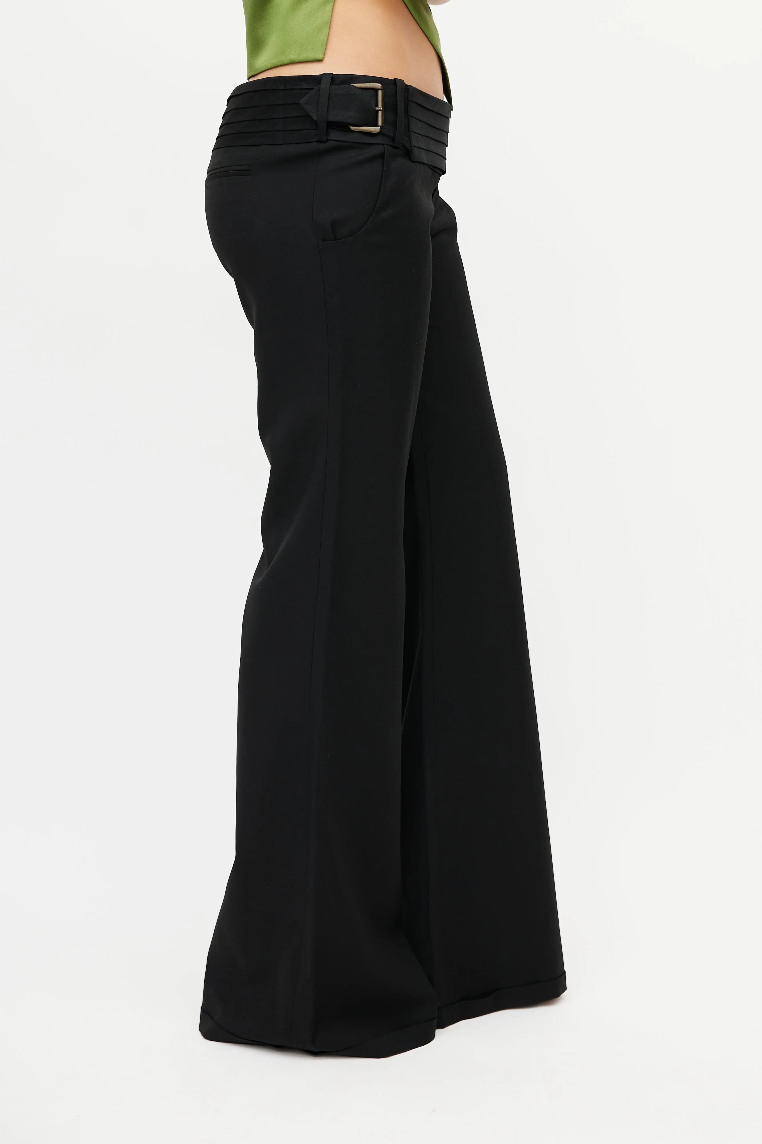 Black Pleated Low Rise Trouser
