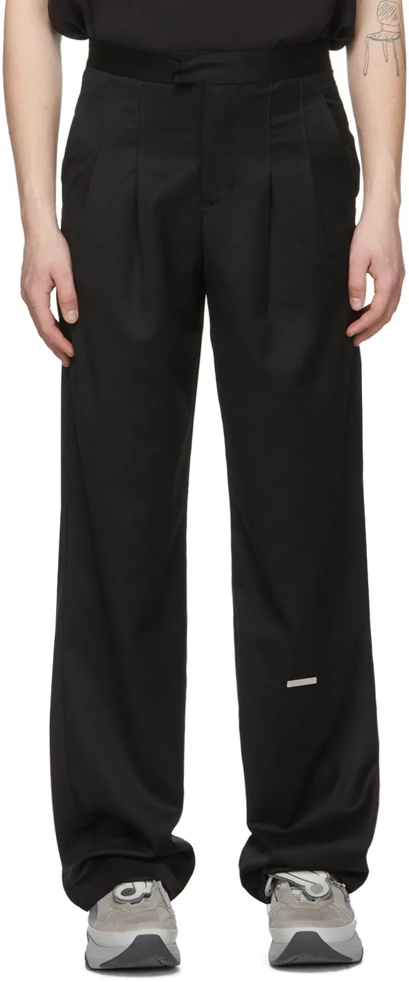 C2H4 Black 'Post Human Era' Pleated Turn-Up Tailor Trousers