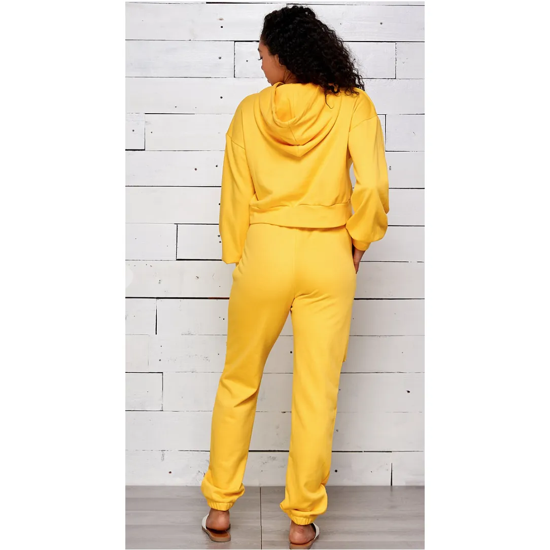 Cut Out Hooded Jogger Pants Set