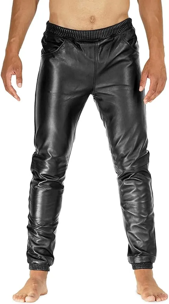 Delara Men's Green Leather Jogger Pants