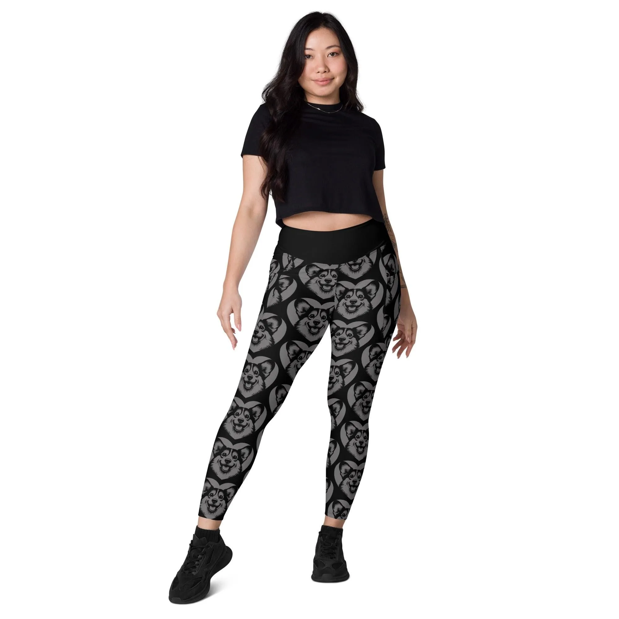 DOG BREED LEGGINGS with pockets - CORGI - HERTTAHOUND - grey