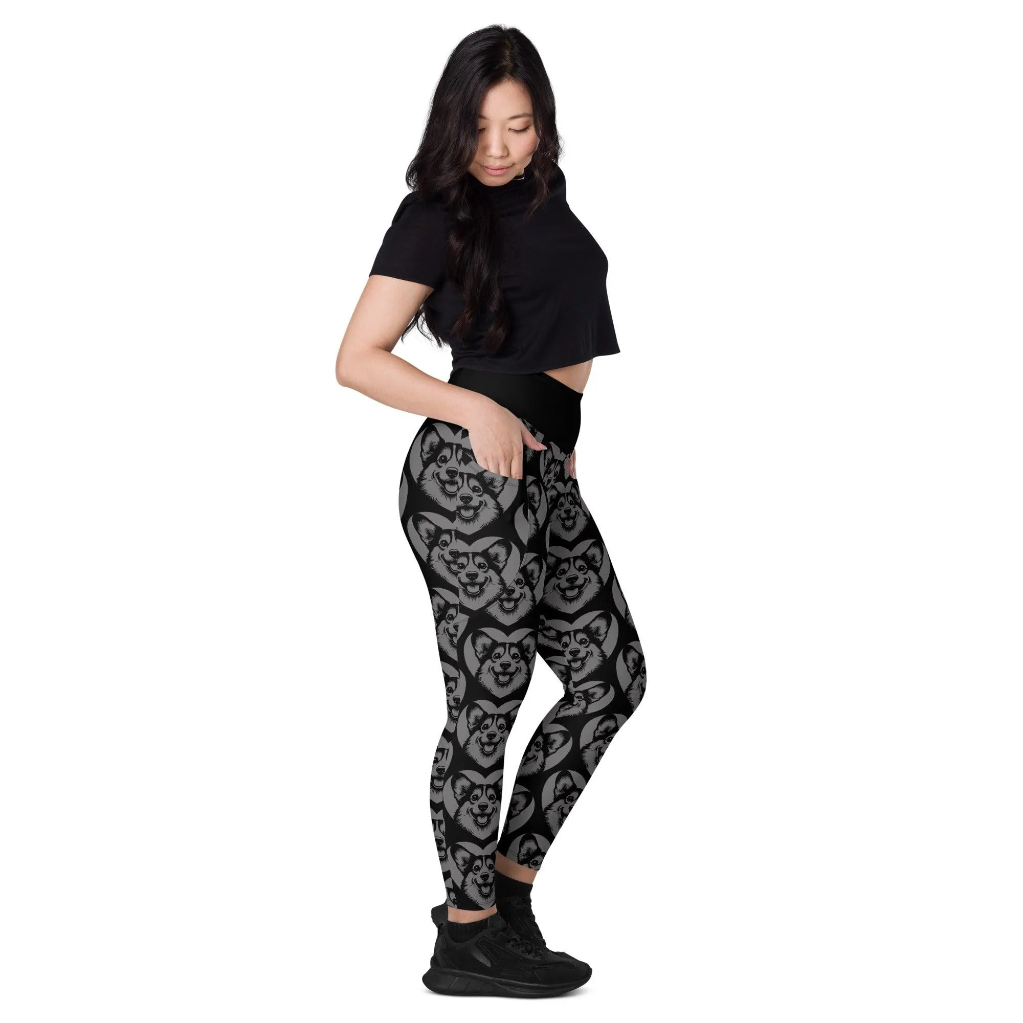 DOG BREED LEGGINGS with pockets - CORGI - HERTTAHOUND - grey