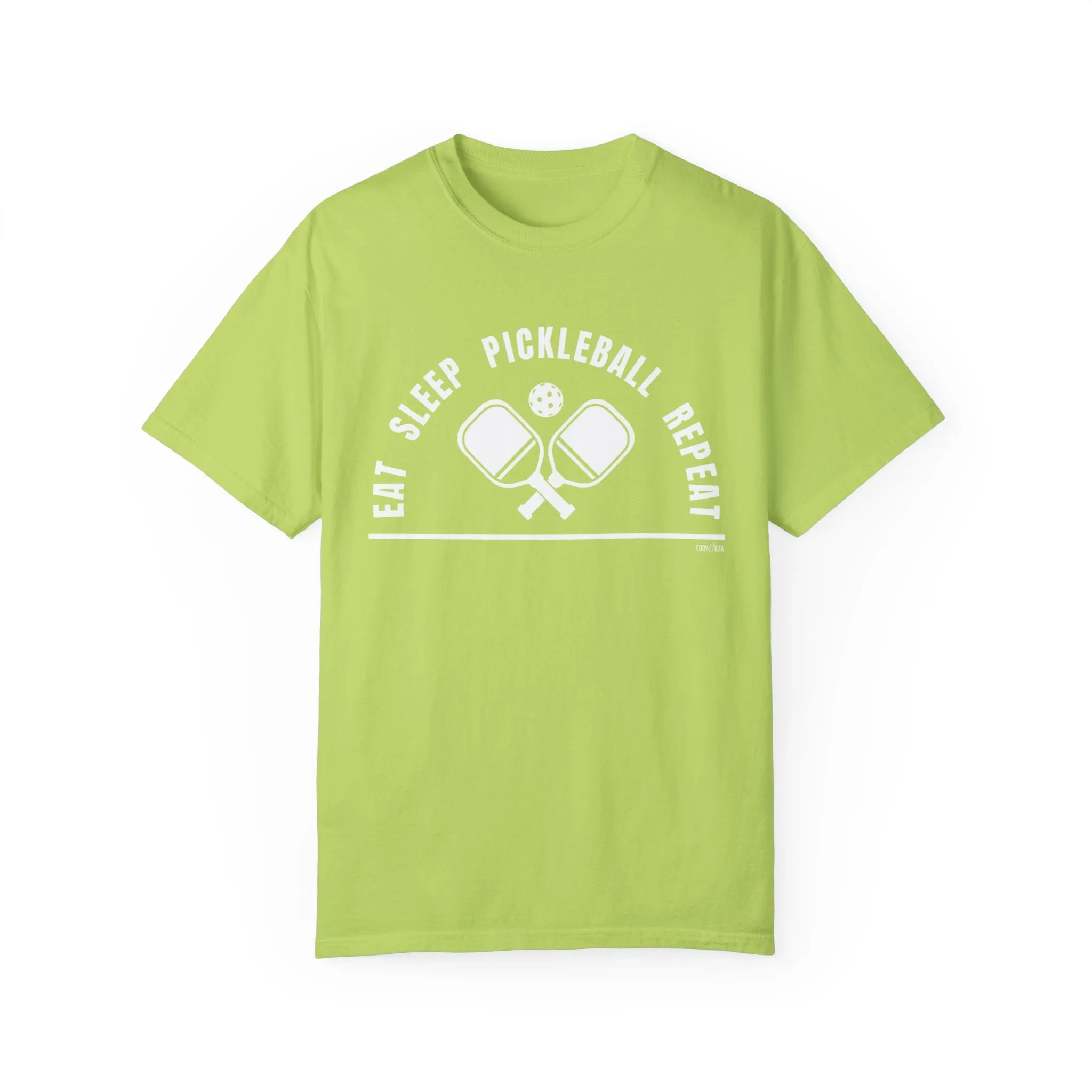 Eddy and Rita Women's Comfort Colors T-Shirt - "Eat Sleep Pickleball Repeat" Colorful Graphic Tee for Pickleball Enthusiasts