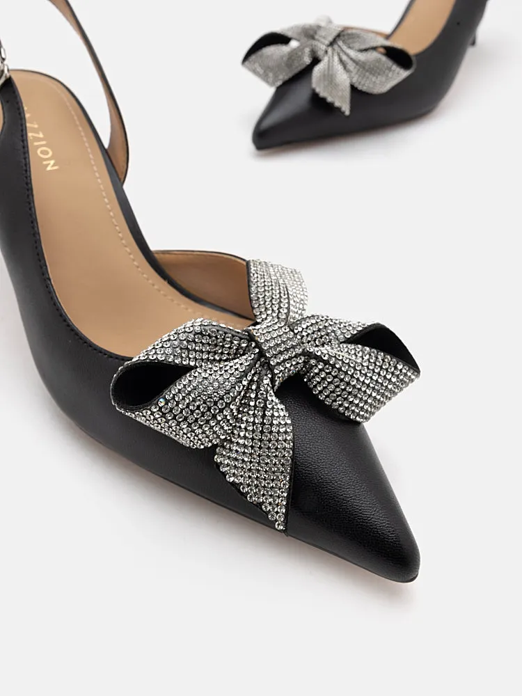 Faustine Crystal Embellished Bow Slingback Heels