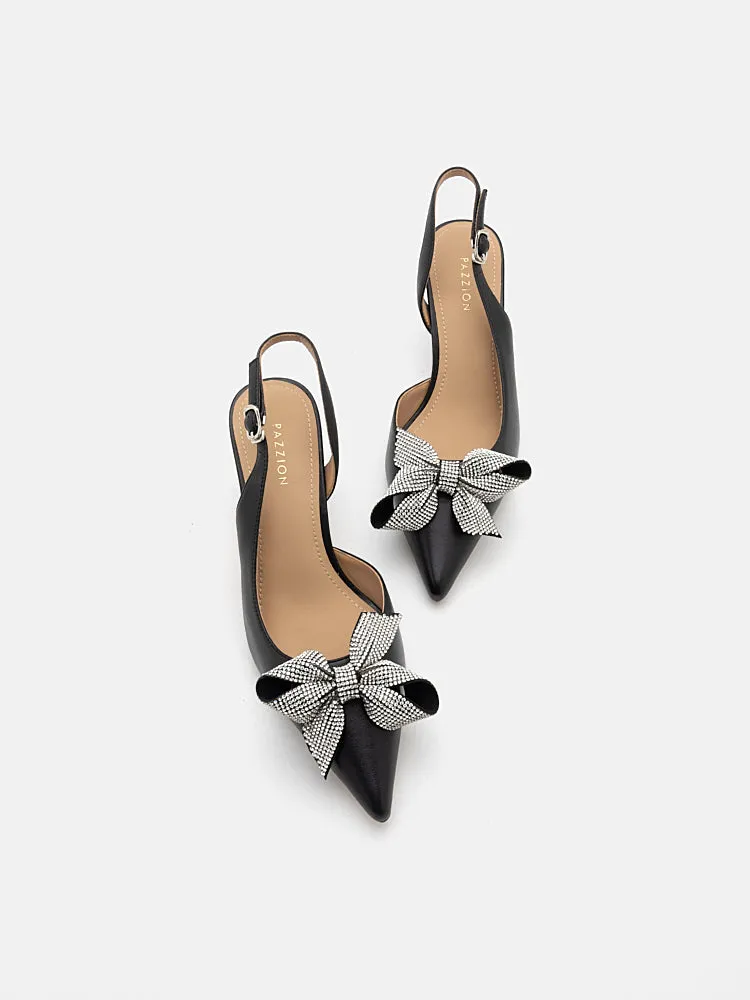 Faustine Crystal Embellished Bow Slingback Heels