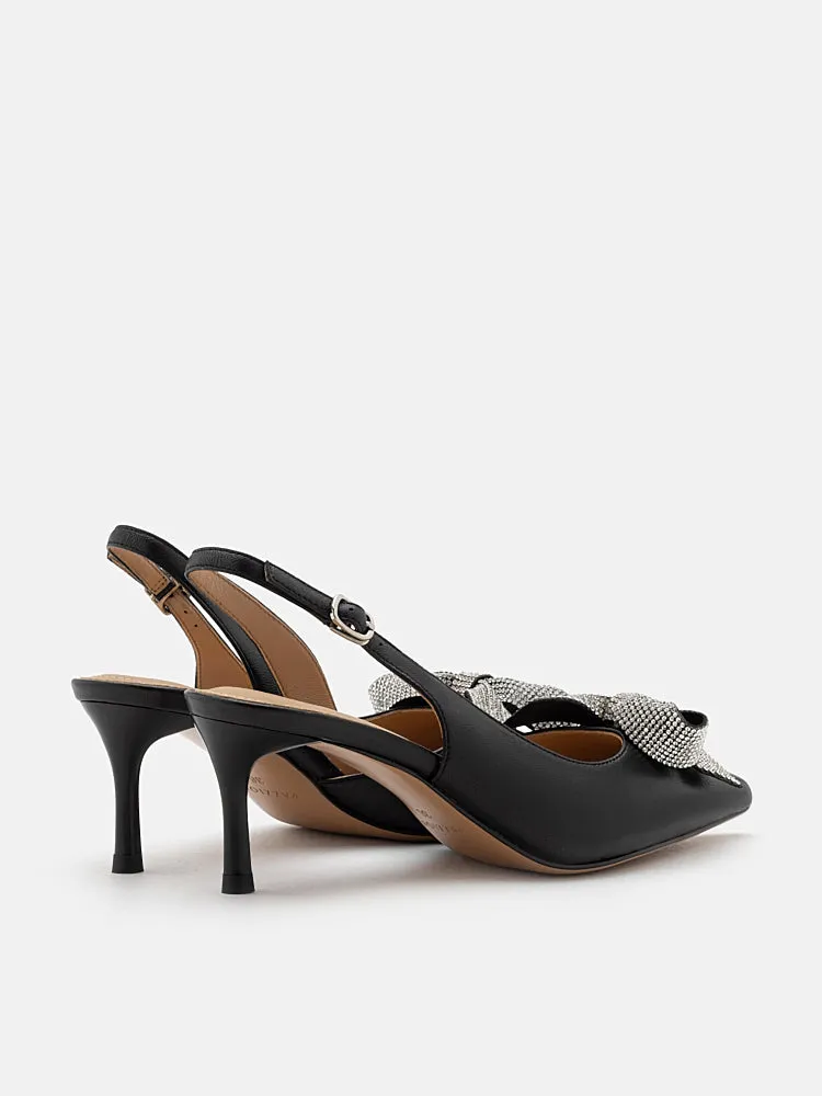 Faustine Crystal Embellished Bow Slingback Heels