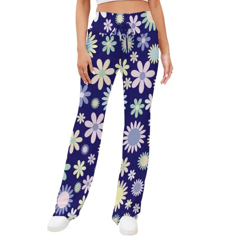 Floral Flare Yoga Pants with Drawstring Waist