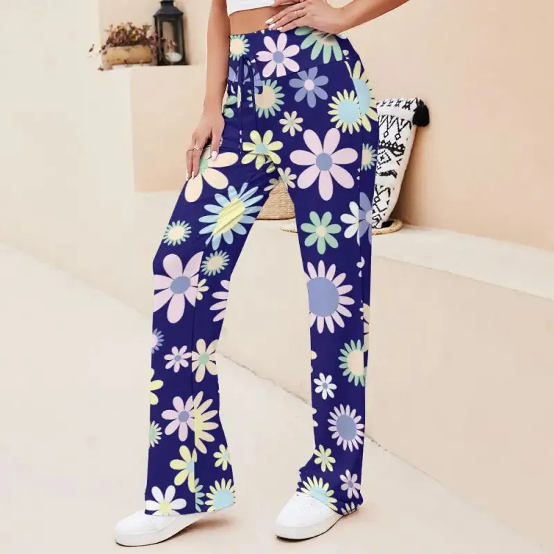 Floral Flare Yoga Pants with Drawstring Waist