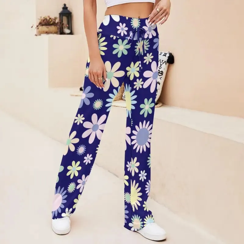 Floral Flare Yoga Pants with Drawstring Waist
