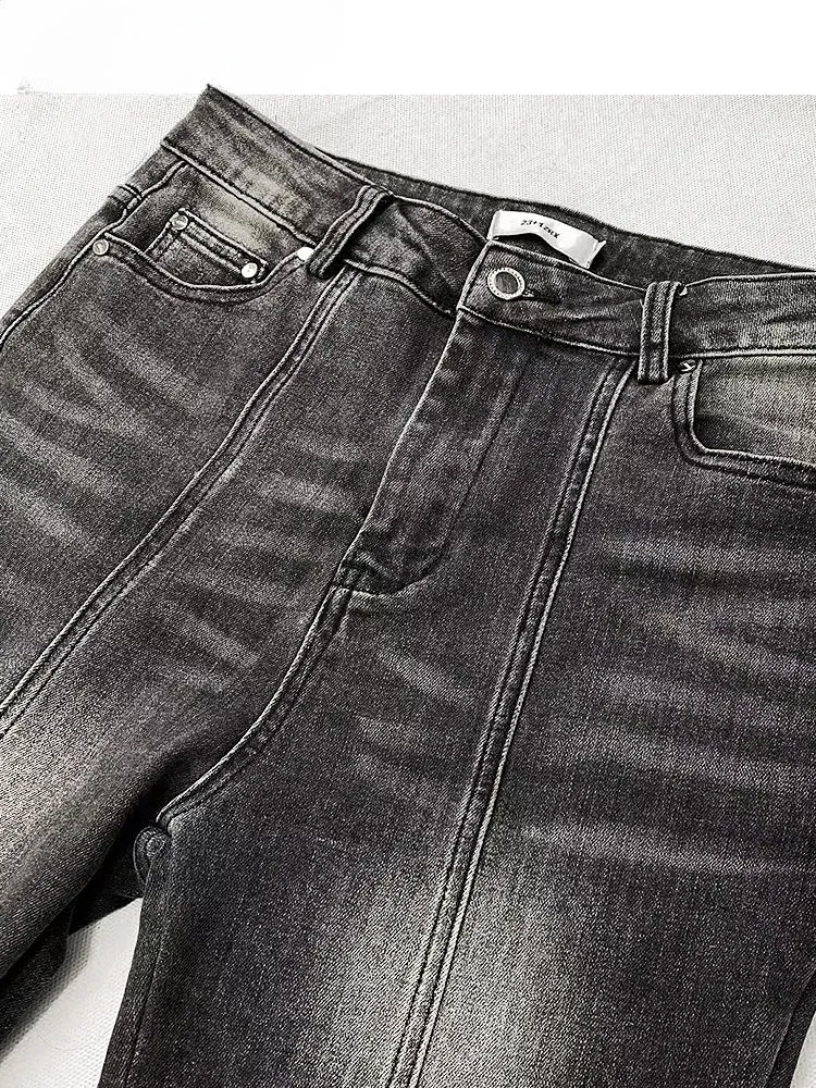 Grey Low Waist Flare Silhouette Jeans