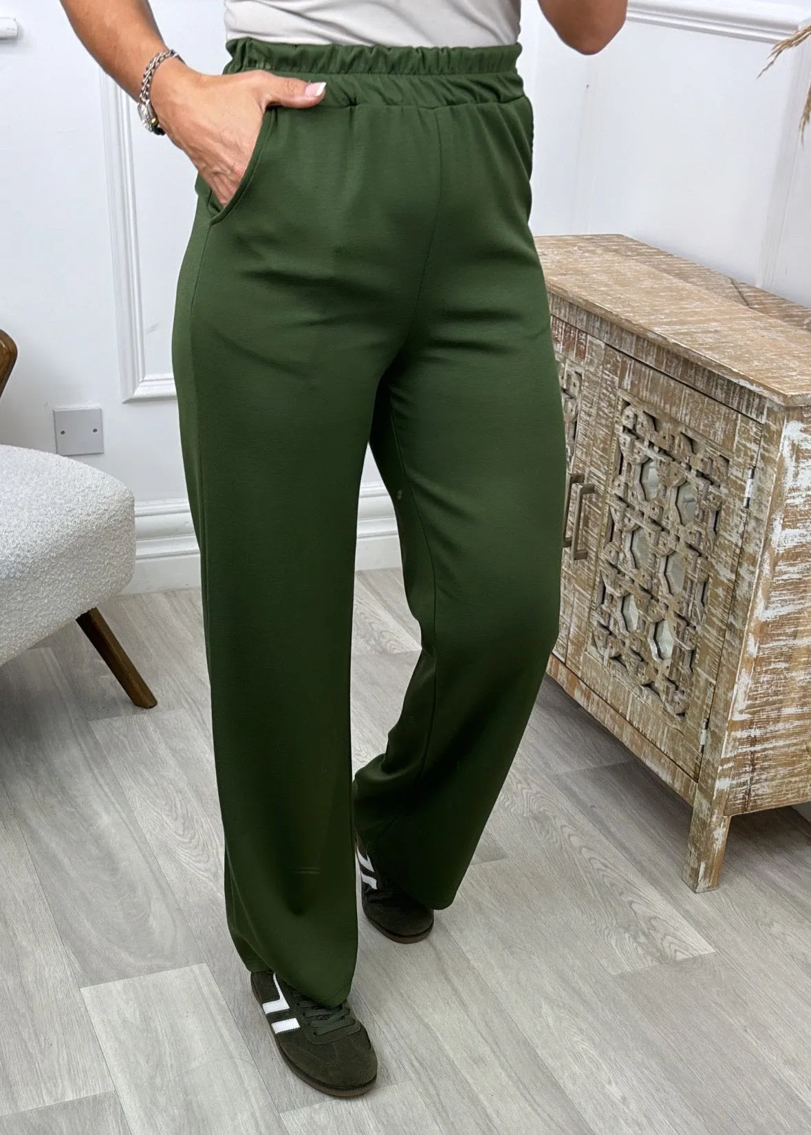 Leanne Khaki Wide Leg Trousers