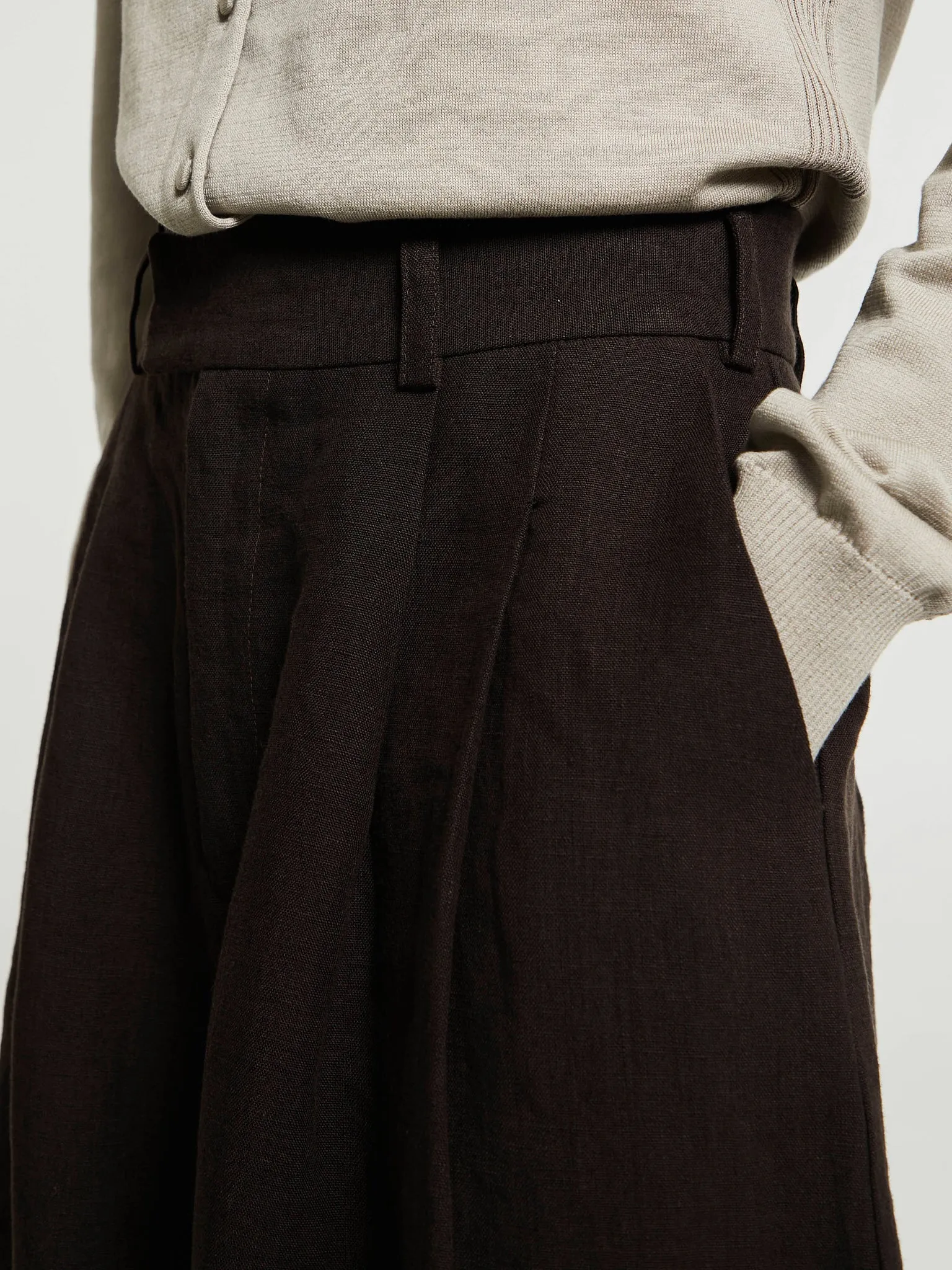 Linen Culottes Pants in Dark Brown