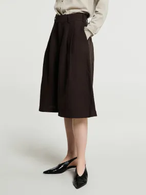 Linen Culottes Pants in Dark Brown