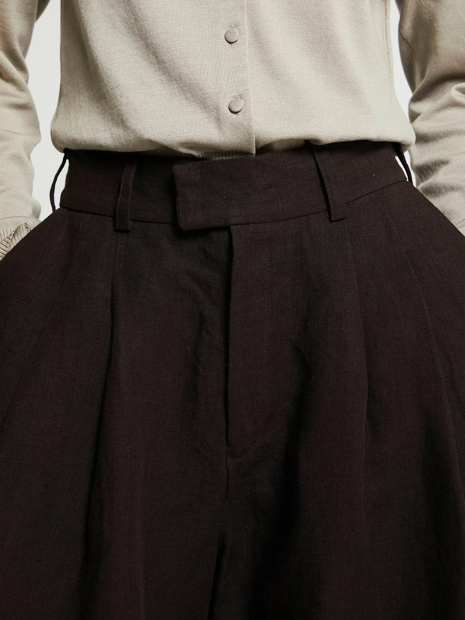 Linen Culottes Pants in Dark Brown