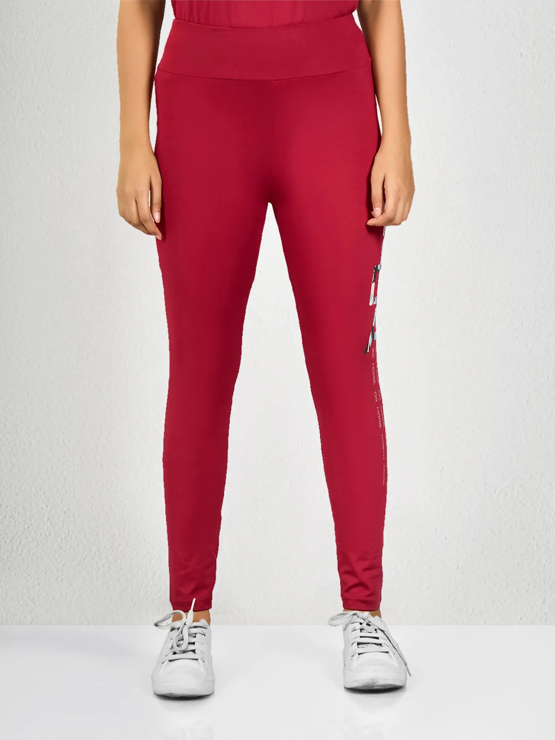 Maroon Printed Yoga Pants