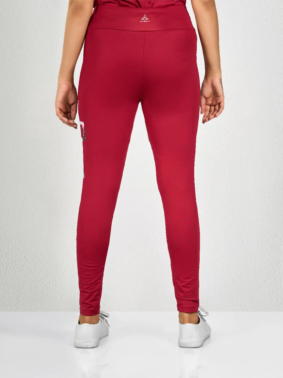 Maroon Printed Yoga Pants