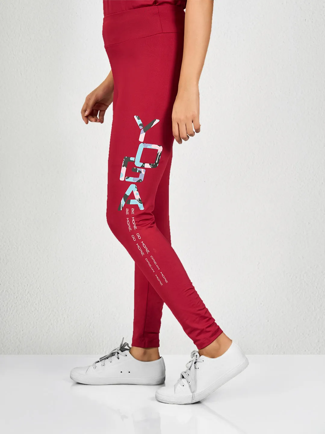 Maroon Printed Yoga Pants