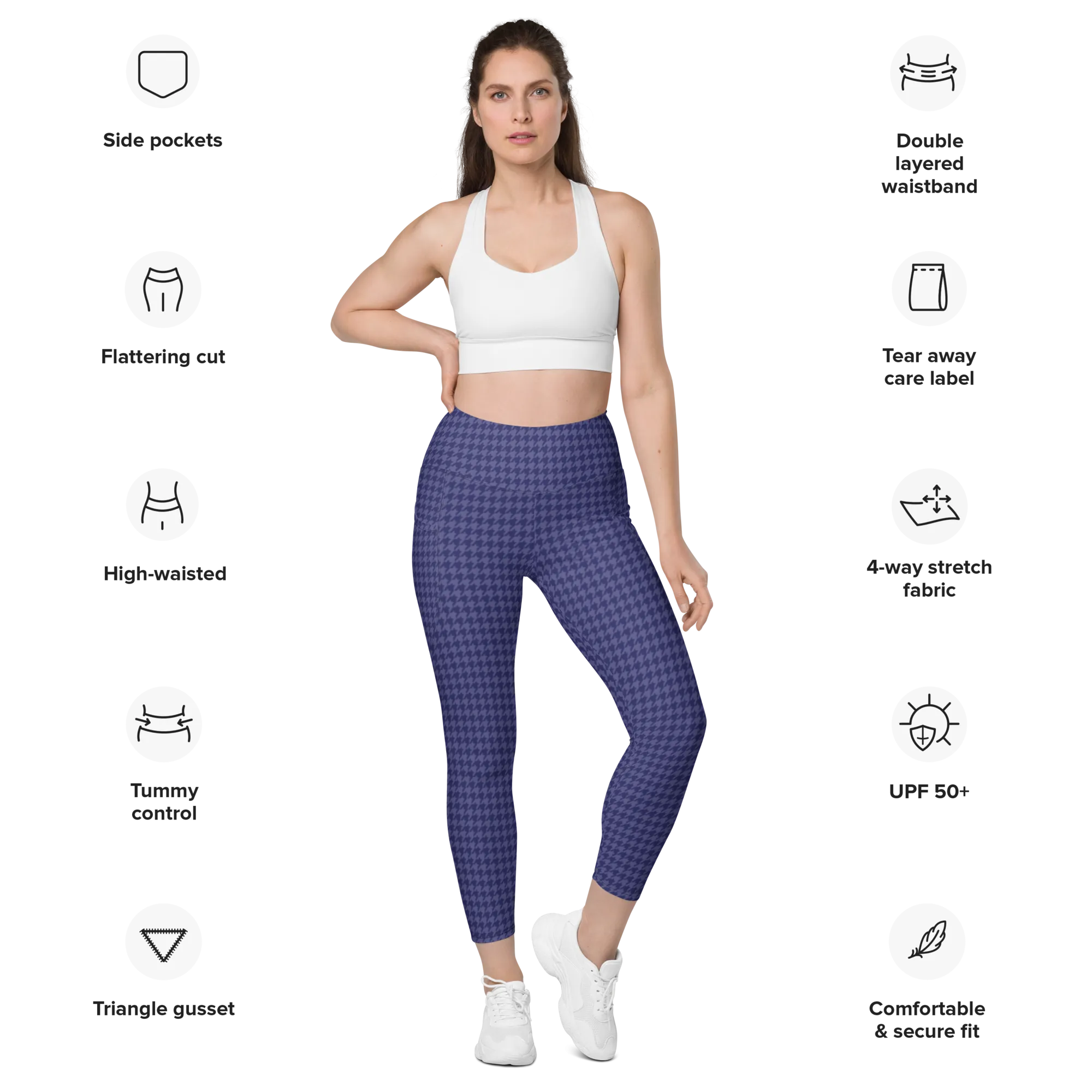 Navy Blue Houndstooth Leggings with pockets