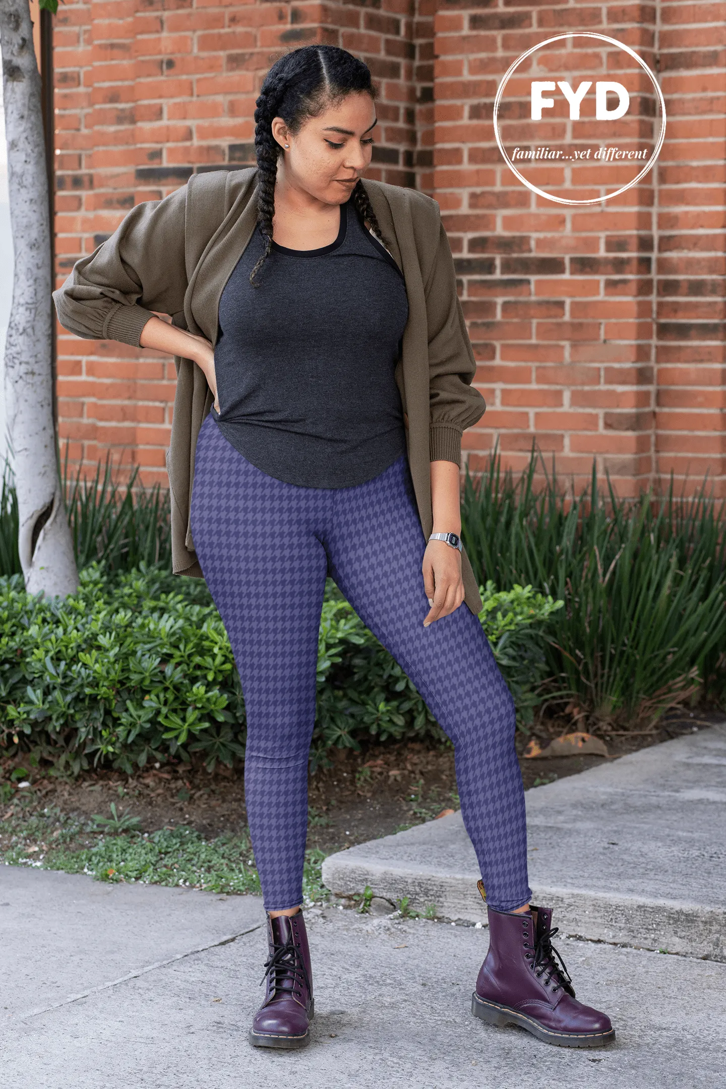 Navy Blue Houndstooth Leggings with pockets