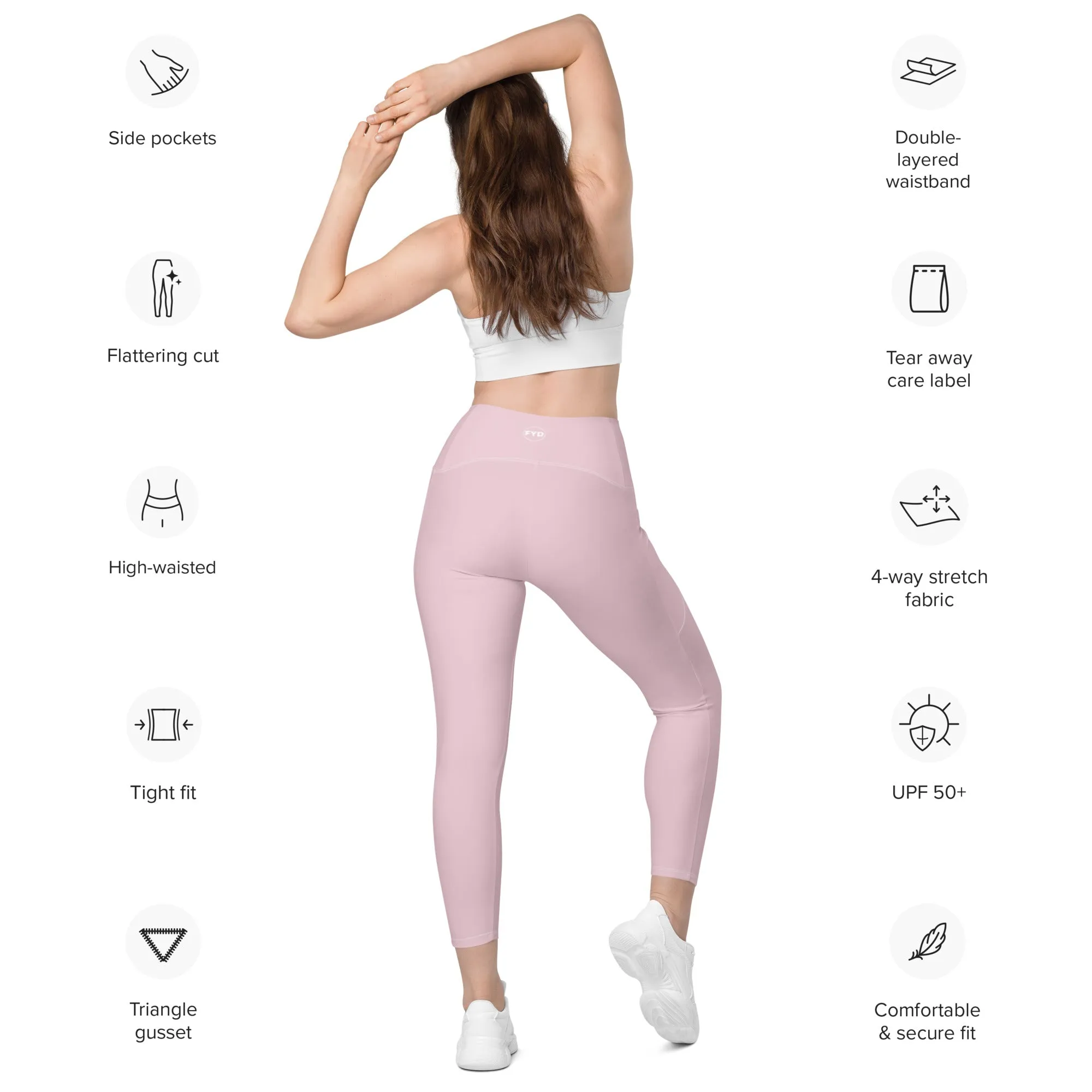 Size Inclusive Leggings with pockets in pastel pink