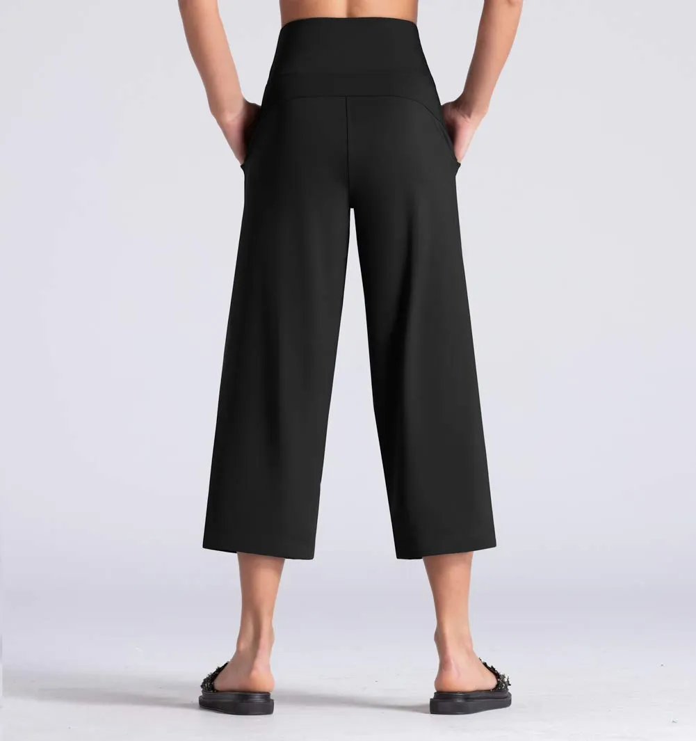 THE GYM PEOPLE Bootleg Yoga Capris Pants for Women Tummy Control High Waist Workout Flare Crop Pants with Pockets (X-Large, Black)