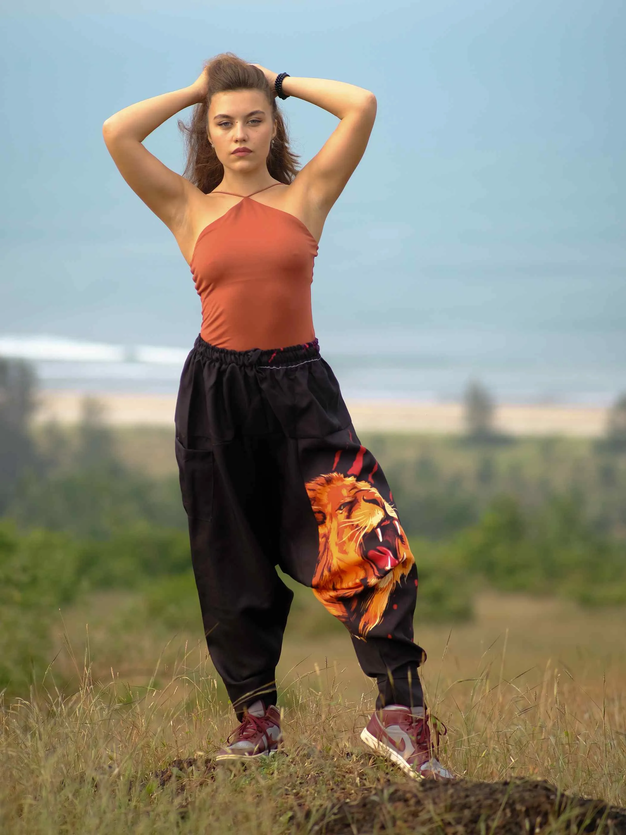 Women's Lion Print Hippy Baggy Harem Pants For Travel Dance Yoga