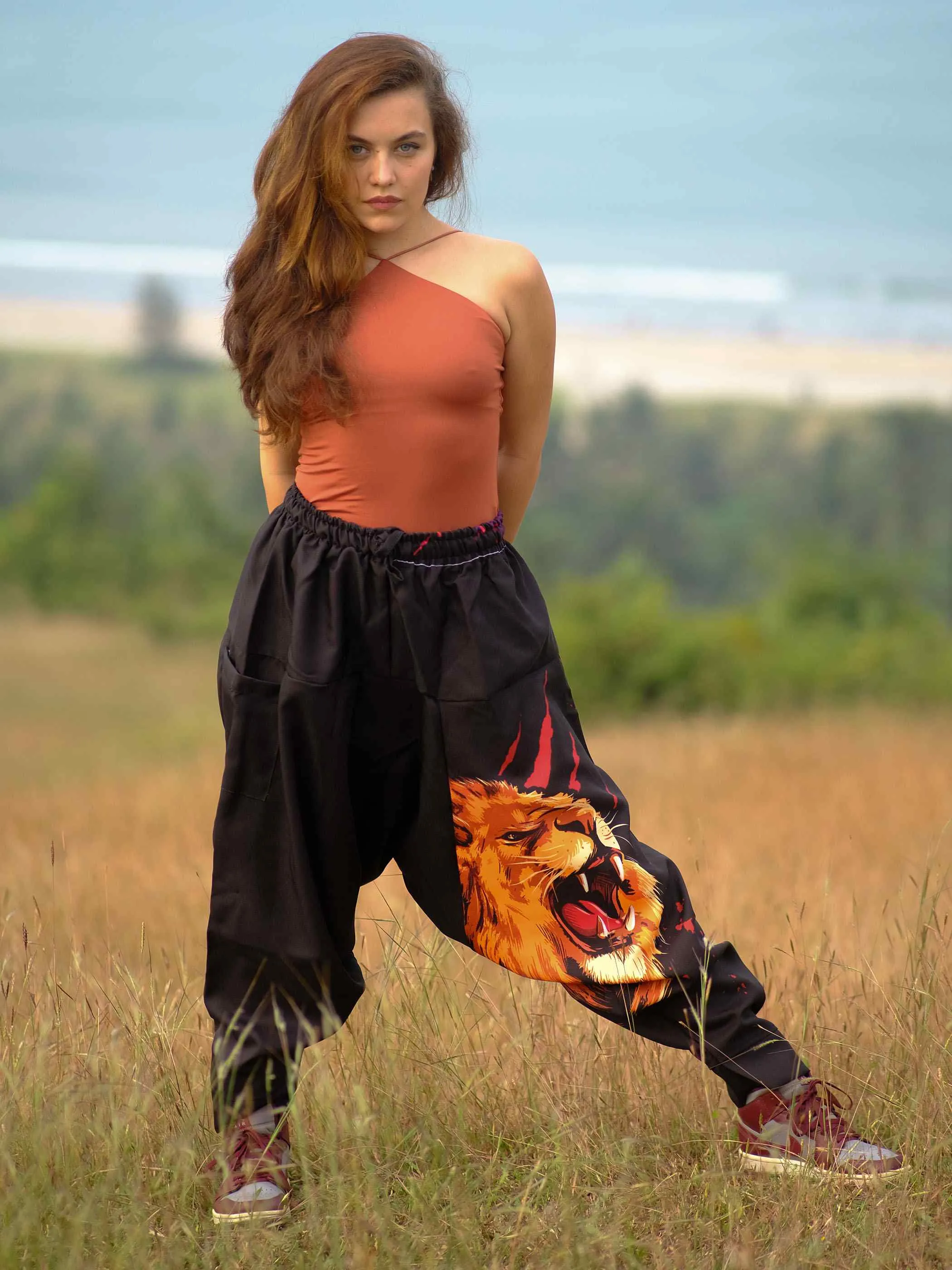 Women's Lion Print Hippy Baggy Harem Pants For Travel Dance Yoga
