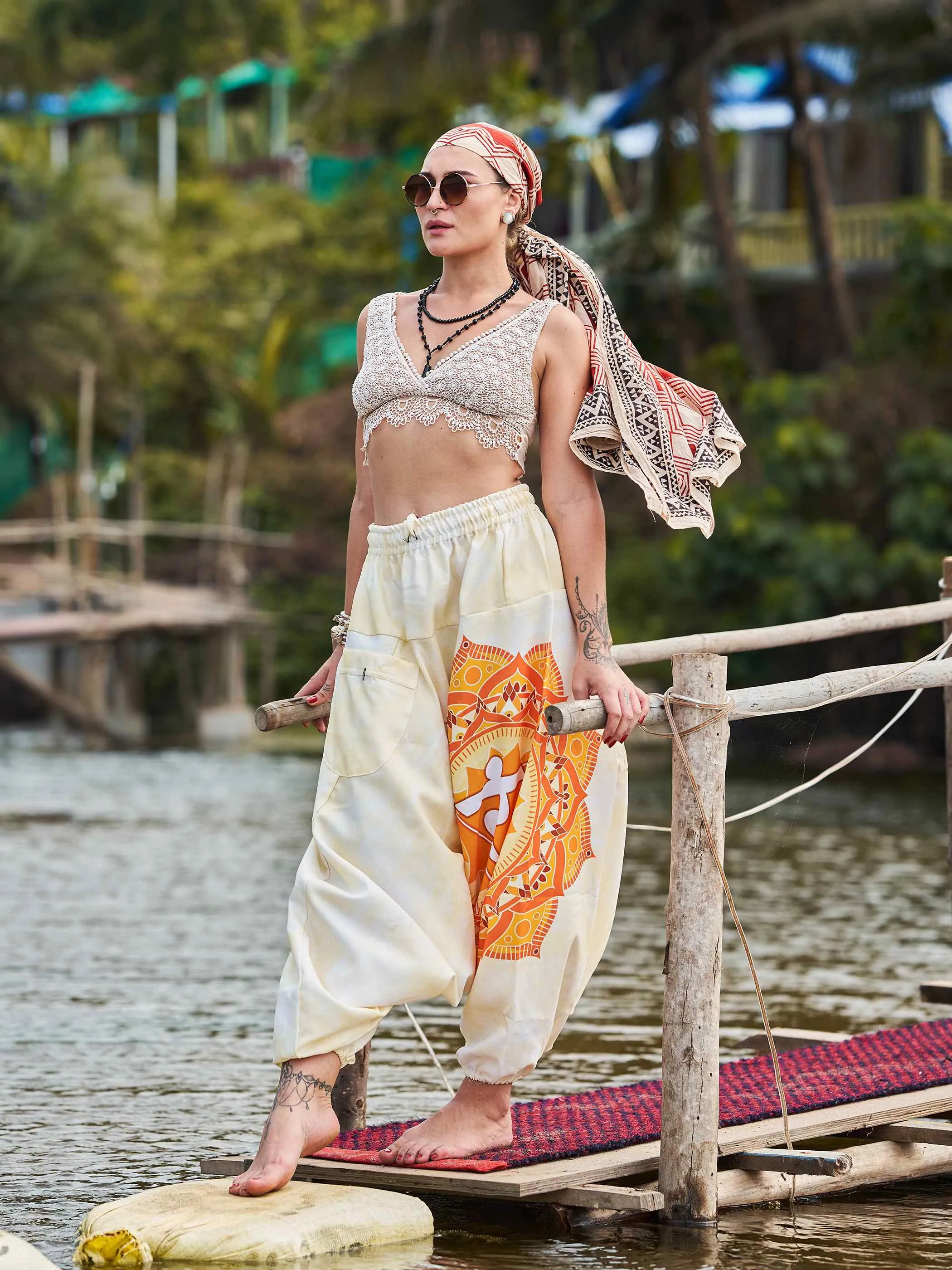 Women's Mandala Print Dhoti Balloon Harem Pants For Travel Yoga Dance